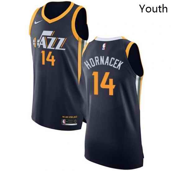 Youth Nike Utah Jazz 14 Jeff Hornacek Authentic Navy Blue Road NBA Jersey Icon Edition